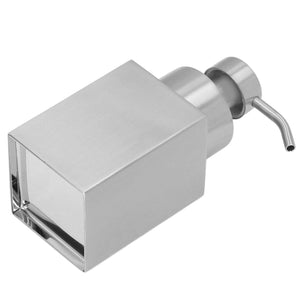 Foaming Soap Dispenser with a brushed silver stainless steel rectangular body and curved metal pump nozzle