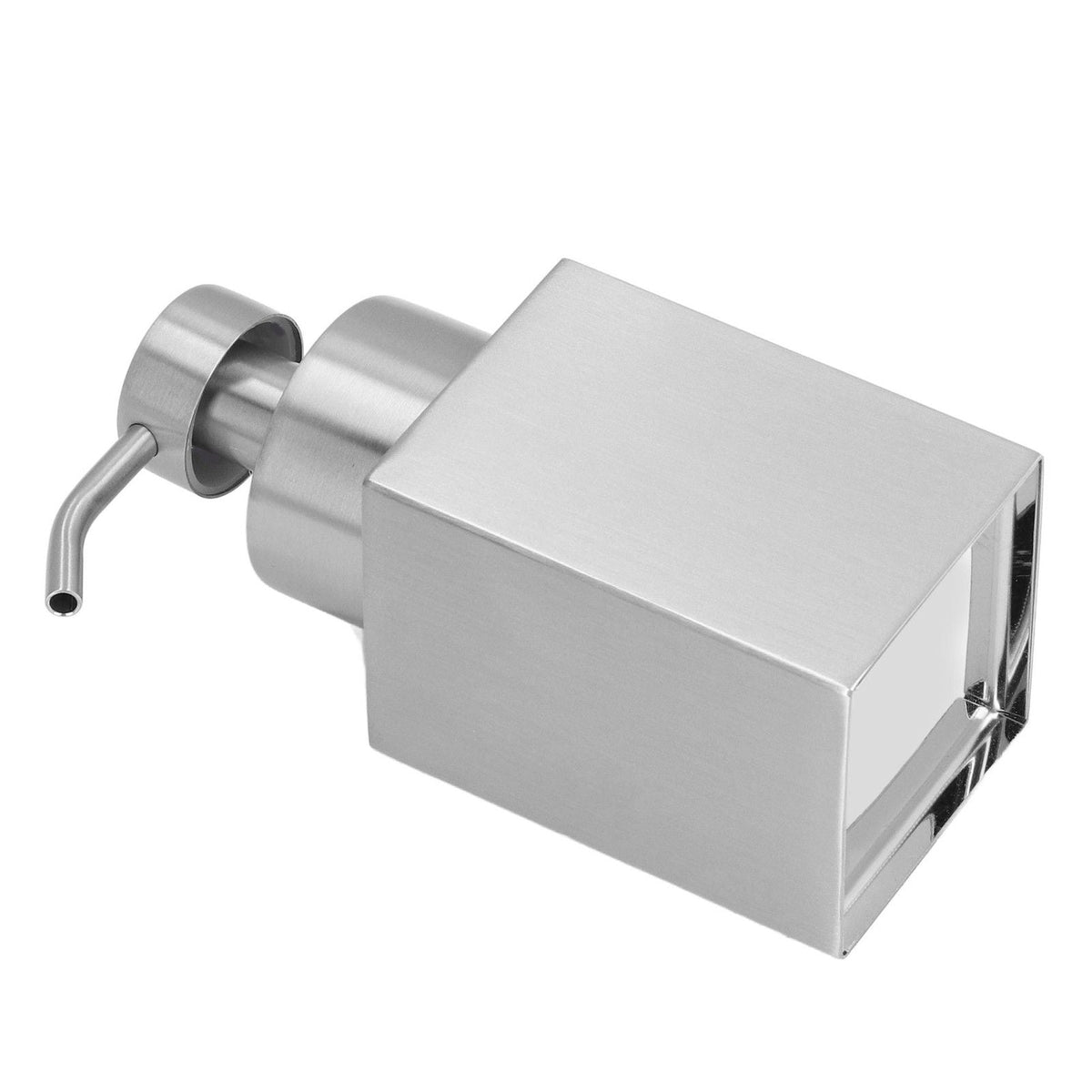 Foaming Soap Dispenser with a brushed silver stainless steel rectangular body and curved metal pump spout