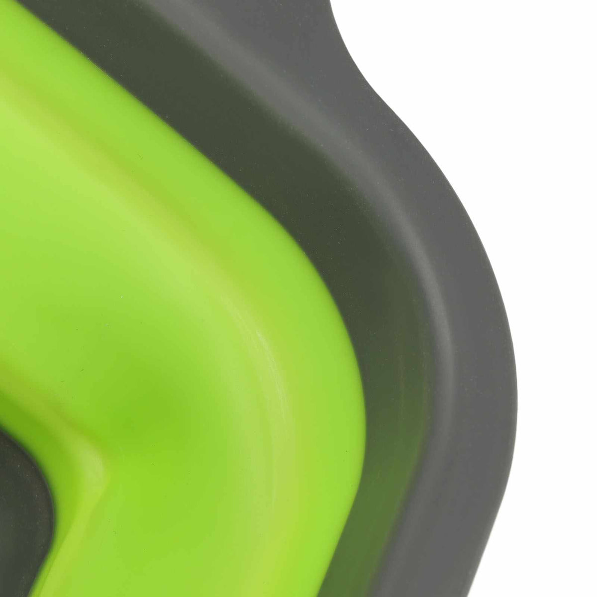 Folding Drain Basket with bright green flexible inner basin and dark grey folding rim, shown in close-up
