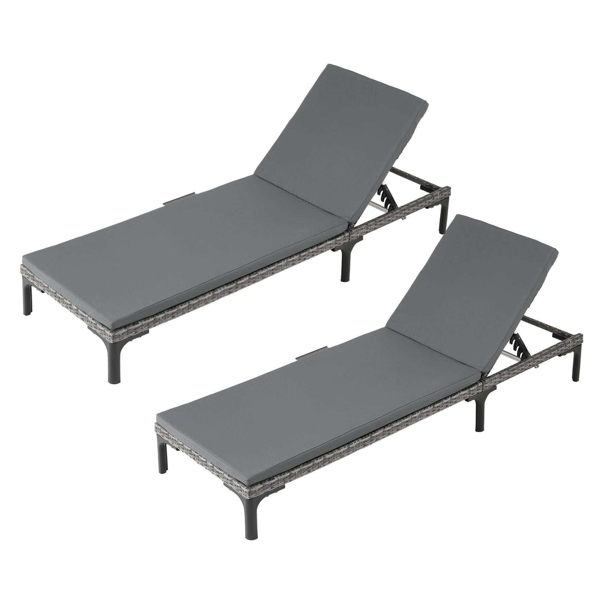 Gardeon 2PC Sun Lounger set in grey PE rattan with padded cushions and adjustable reclining backrests