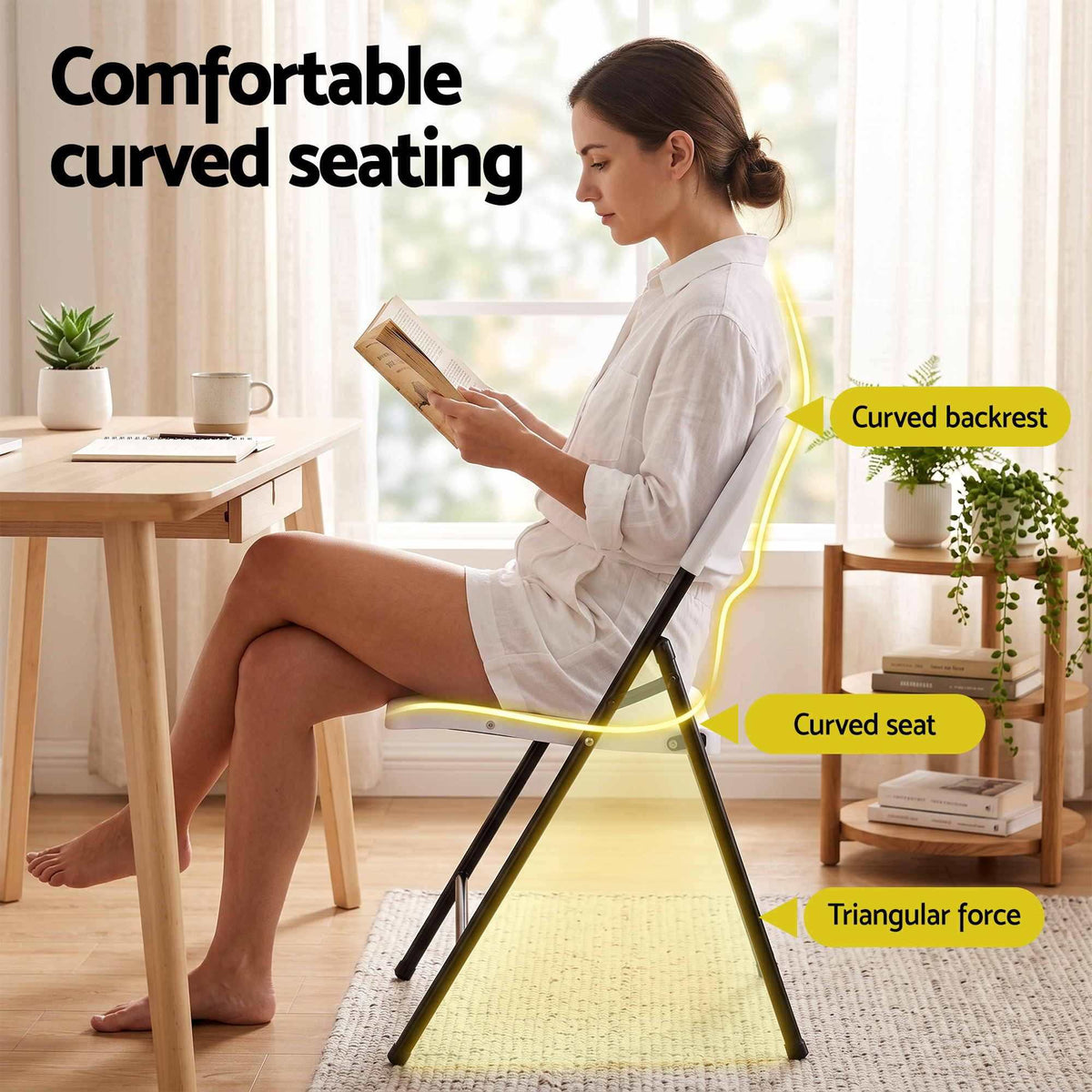 Gardeon 9PCS Outdoor Dining Set includes a black folding chair with a curved backrest and seat on a steel frame