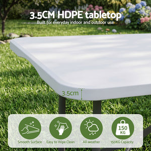 Gardeon 9PCS Outdoor Dining Set with a white 3.5cm HDPE tabletop and smooth, easy-clean surface