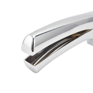 Garlic Press Zinc Alloy in polished silver metal with a smooth ergonomic handle and hinged crushing chamber