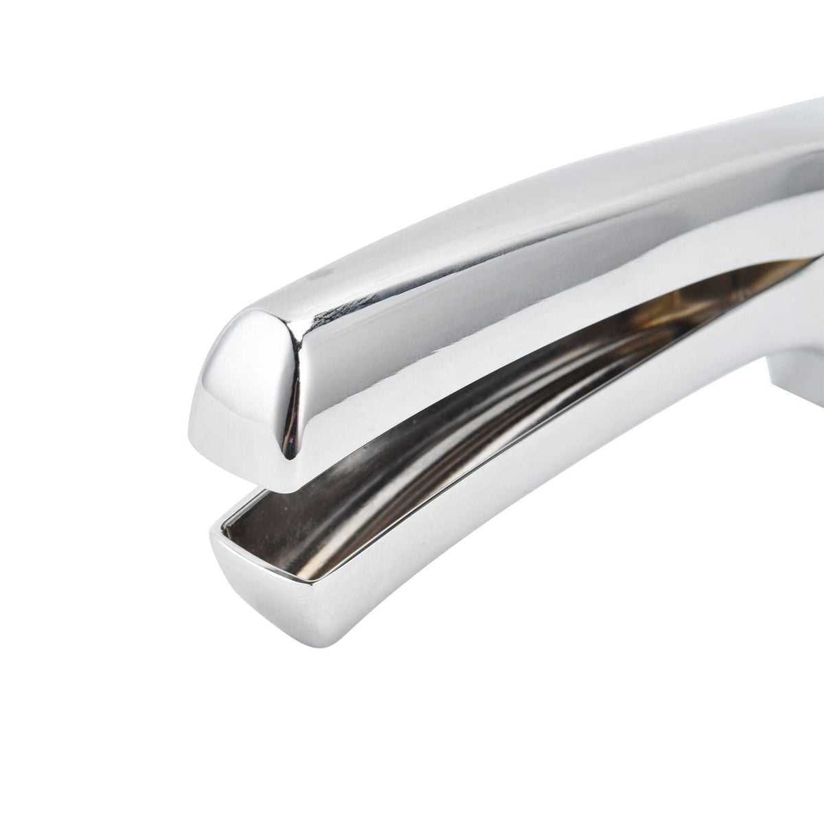 Garlic Press Zinc Alloy in polished silver metal with a smooth ergonomic handle and hinged crushing chamber
