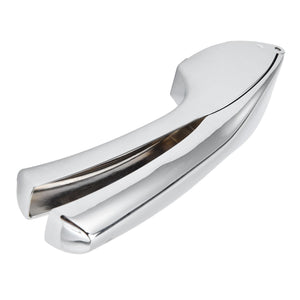 Garlic Press Zinc Alloy in polished silver metal, with a smooth ergonomic handle and hinged pressing chamber