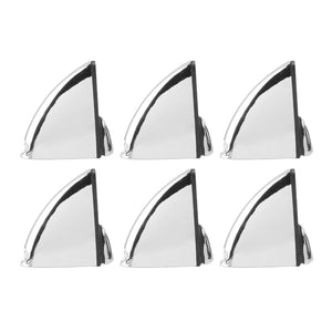 Glass Clamp set of six polished silver zinc alloy brackets with curved triangular sides and upright glass-gripping edges