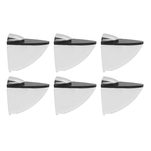 Glass Clamp set of six silver zinc alloy brackets with black rubber-lined tops and curved triangular supports