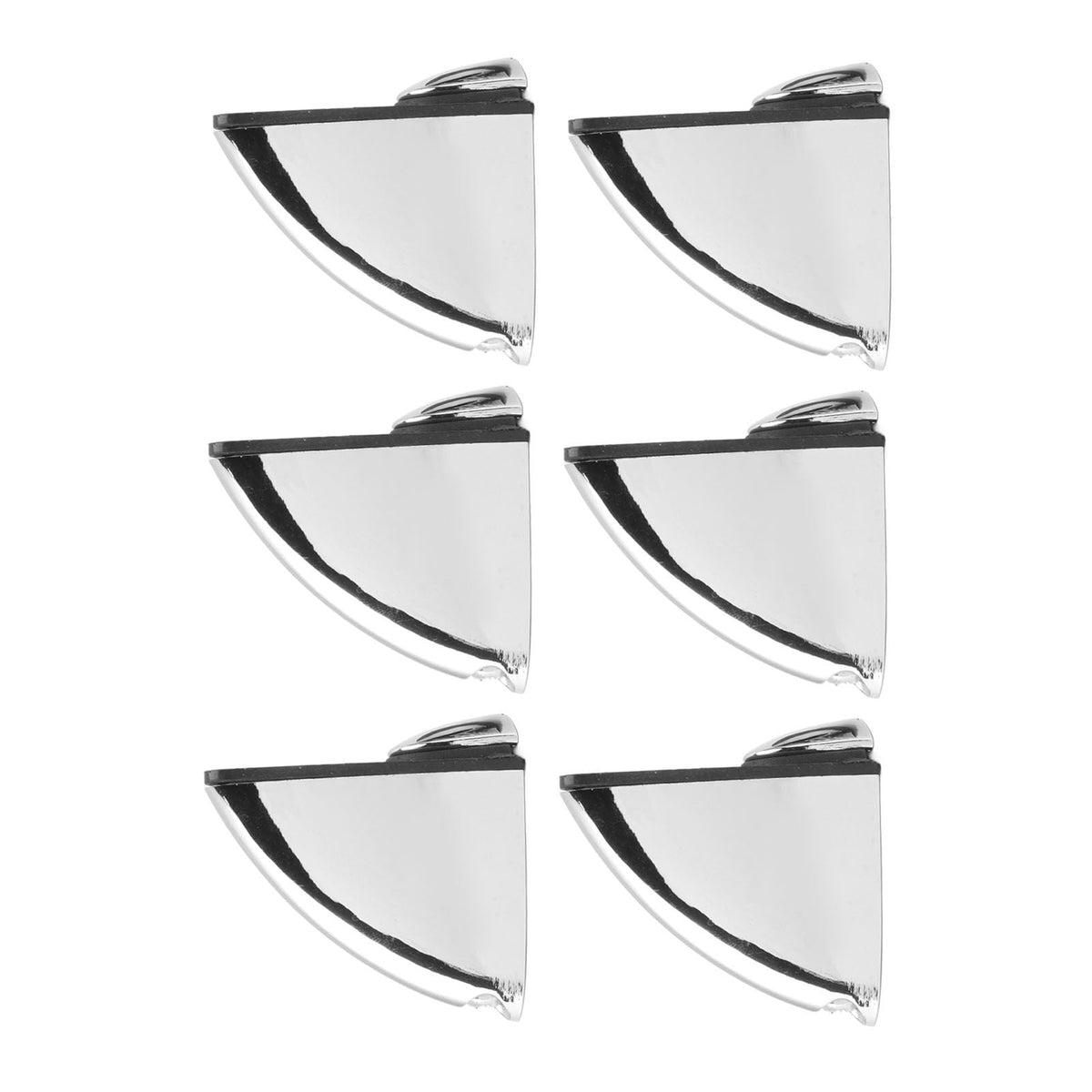 Glass Clamp set of six polished silver-toned metal shelf supports with curved triangular profiles and raised screw fittings