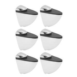 Glass Clamp set of six silver metal shelf supports with black rubber pads and rounded triangular brackets