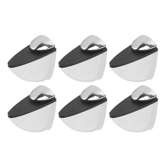 Glass Clamp set of six zinc alloy shelf brackets with polished silver finish and black rubber grip pads