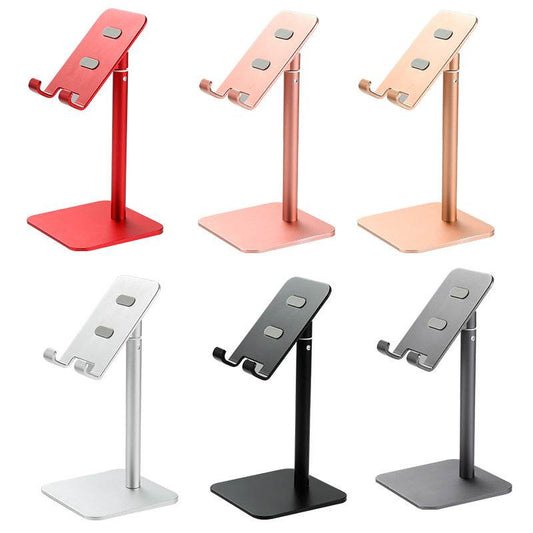Gold Adjustable Aluminum Alloy phone and tablet stand with a slim adjustable support, tilted holder and square base