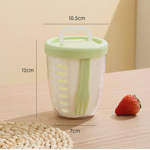 Leakproof Fruit & Salad Storage Box – Dual-Layer with Draining Basket, Silicone Seal & Fork, 2-Pack (Green)