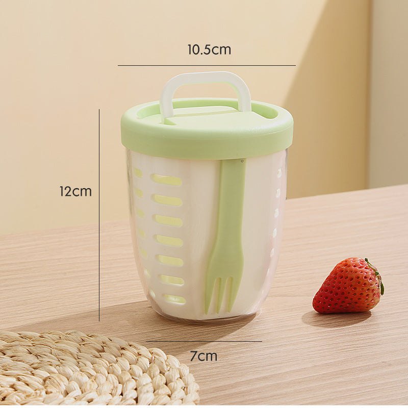 Leakproof Fruit & Salad Storage Box – Dual-Layer with Draining Basket, Silicone Seal & Fork, 2-Pack (Green)