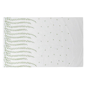 Green Willow Leaves sheer voile curtain in translucent white polyester, with delicate light green leaf branches and scattered leaves