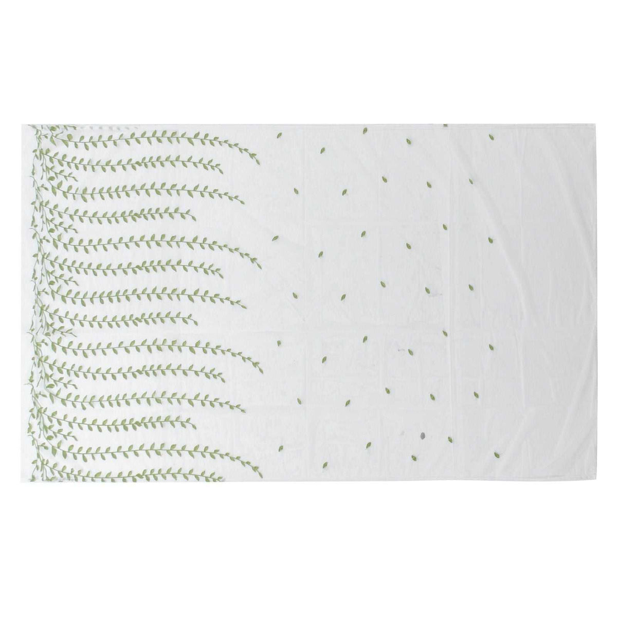 Green Willow Leaves sheer voile curtain in translucent white polyester, with delicate light green leaf branches and scattered leaves