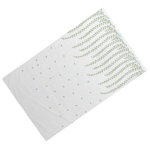 Green Willow Leaves sheer voile curtain in translucent white polyester with delicate light green willow leaf print