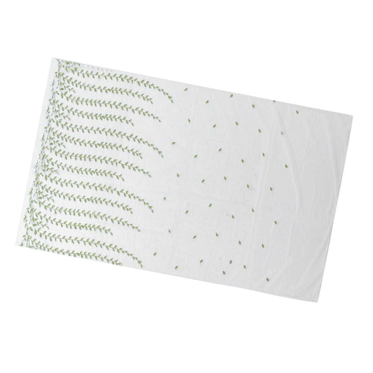 Green Willow Leaves sheer voile curtain in translucent white polyester with delicate light green botanical print
