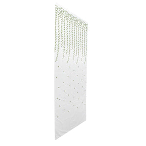 Sheer voile curtain with Green Willow Leaves print, a translucent white fabric panel patterned with delicate green trailing foliage.