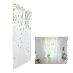 Green Willow Leaves sheer curtain in white translucent voile with delicate light green trailing leaf print