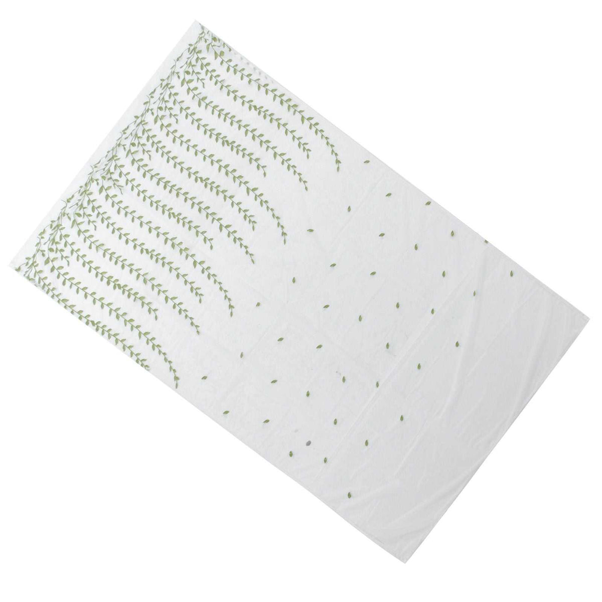Sheer voile curtain in white with Green Willow Leaves printed in delicate light green botanical rows