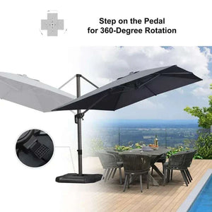 Grey Patio Cantilever Outdoor Umbrella with dark grey square canopy, aluminium frame, and pedal-operated 360-degree rotation