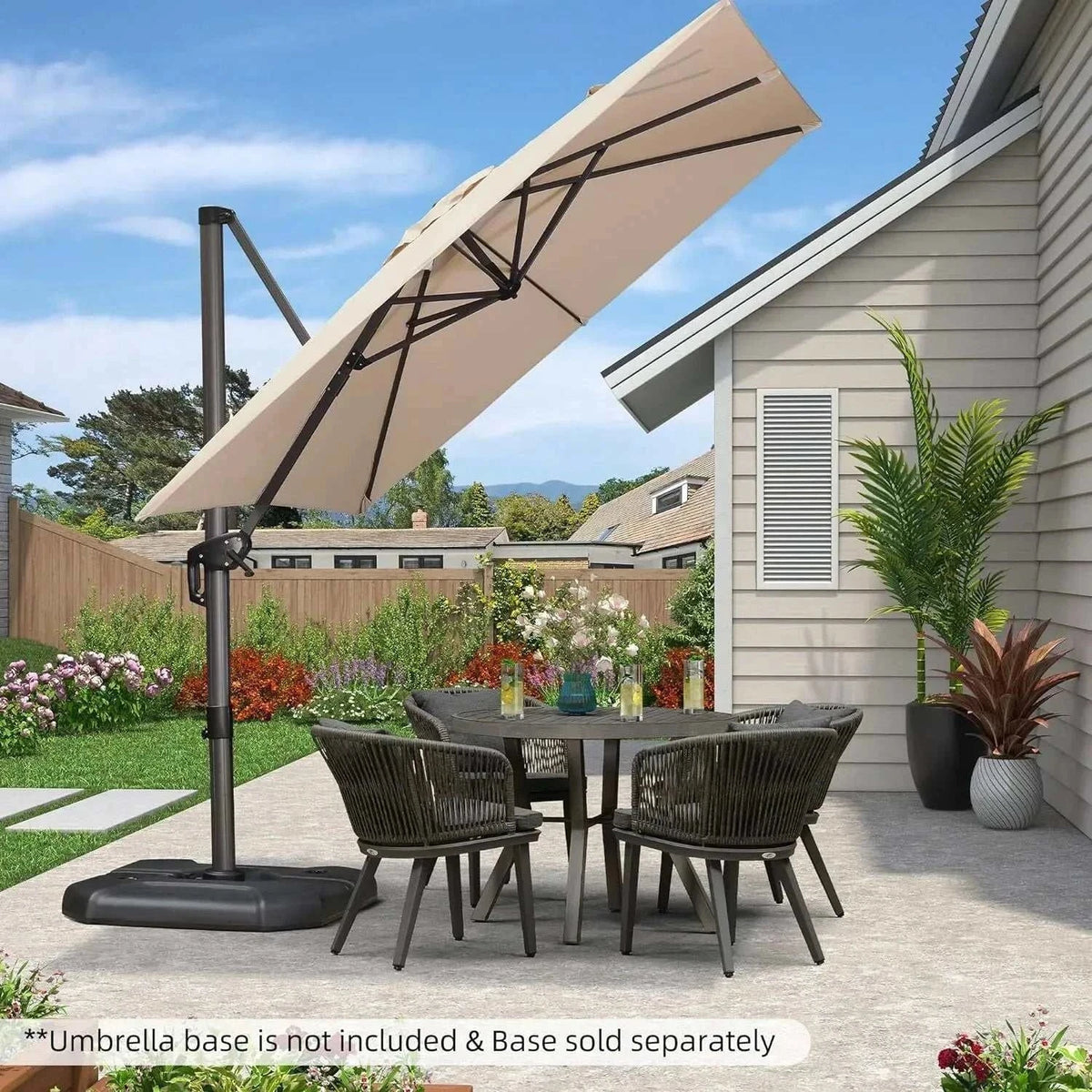 Grey Patio Cantilever Outdoor Umbrella with a light grey canopy, dark metal frame and adjustable angled design