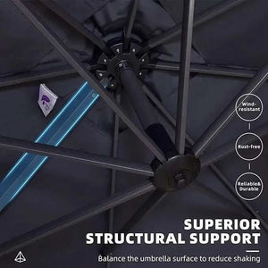 Grey Patio Cantilever Outdoor Umbrella with dark grey canopy, sturdy black metal ribs and reinforced central structural support