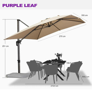 Grey Patio Cantilever Umbrella with a large beige rectangular canopy, dark grey pole and cross base