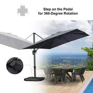 Grey Patio Cantilever Umbrella with a dark grey fabric canopy, matching pole and cross base, featuring 360-degree rotation