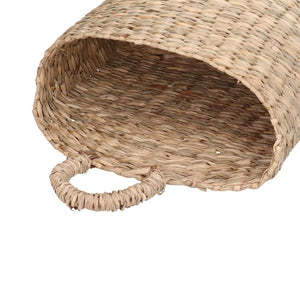 Hanging Basket Seagrass, a natural beige handwoven basket with a rounded opening and sturdy loop handle