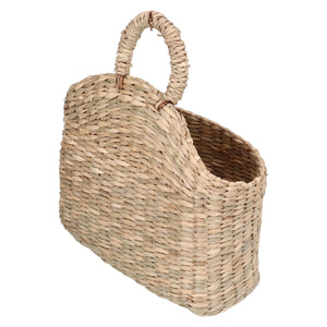 Hanging Basket Seagrass woven from natural tan fibers, with a deep open pocket and a looped carry handle