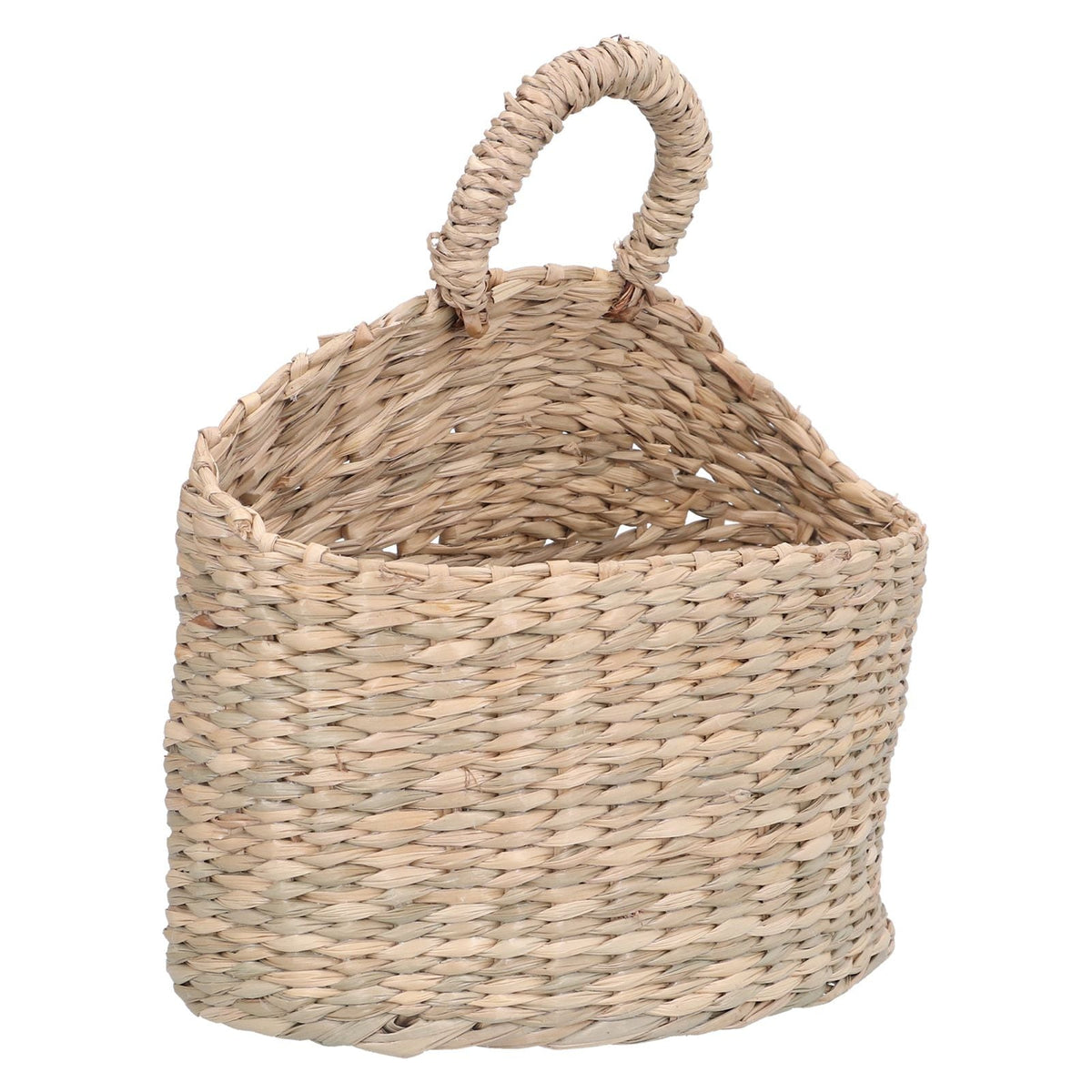 Hanging Basket Seagrass in natural beige, featuring handwoven textured fibers, an open top and a sturdy loop handle.