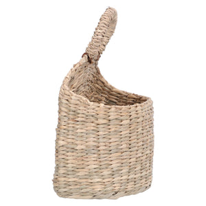 Hanging Basket Seagrass in natural beige woven material, with a rounded open top and sturdy loop handle