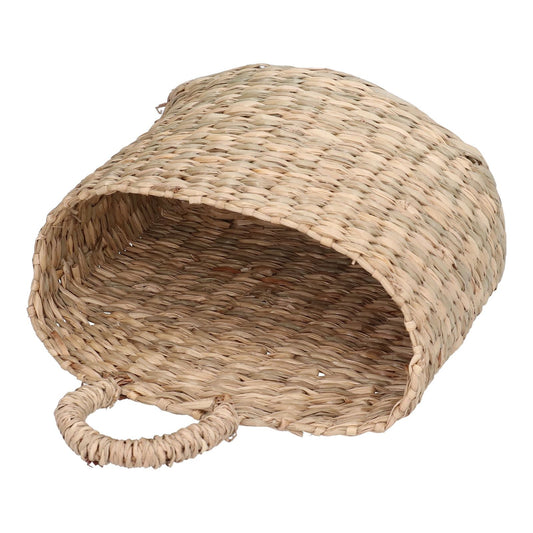 Hanging Basket Seagrass in natural beige woven fibers, with a rounded opening and sturdy loop handle