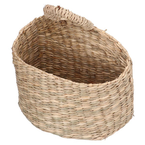 Hanging Basket Seagrass in natural beige woven fibres, with an open oval shape and a thick braided hanging loop