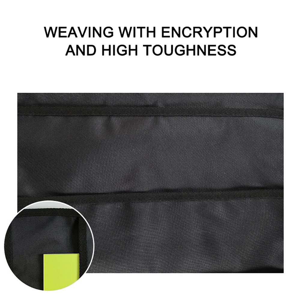 Hanging Wall Organiser in black woven fabric, showing close-up stitching and a reinforced pocket edge
