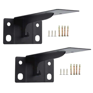 Heavy Duty Hidden Shelf Brackets in black metal, with L-shaped plates, recessed hooks and included mounting screws