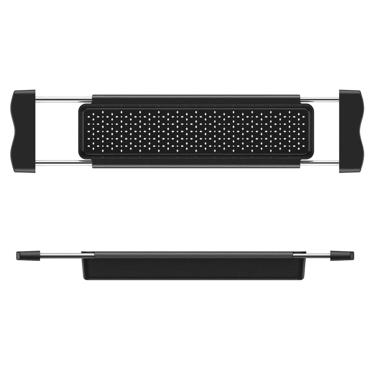 Heavy-Duty Stainless Steel Kitchen over-sink dish drying rack with adjustable steel rails and black perforated tray