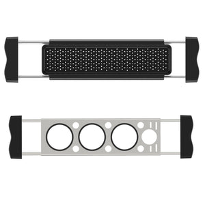 Heavy-Duty Stainless Steel Kitchen sink rack with silver rails, black end grips, and perforated black and silver inserts