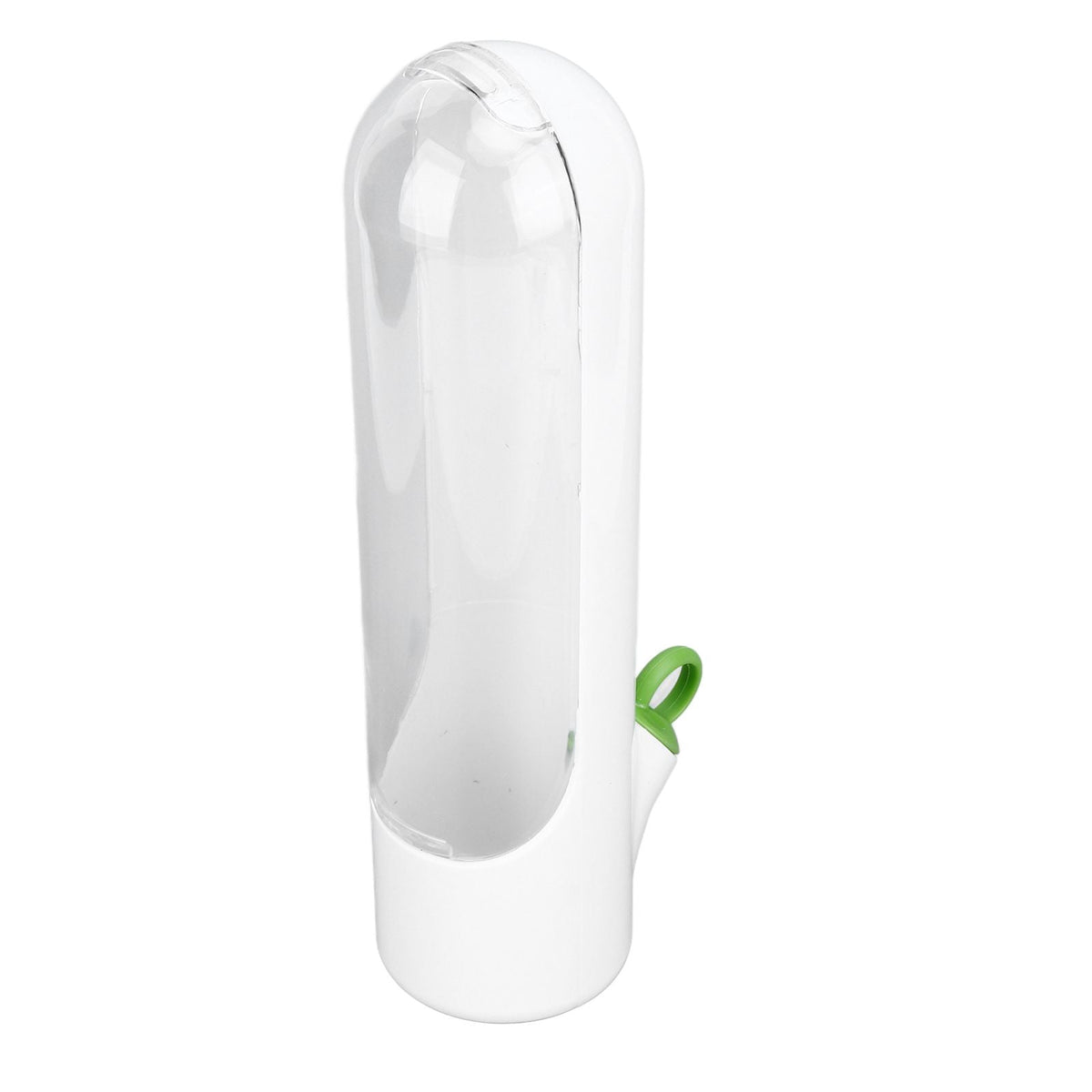 Herb Keeper Herb Storage Container, clear plastic capsule with a white base and small green side tab