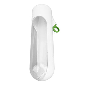 Herb Keeper Herb Storage Container in white plastic with a clear front window and green hanging loop