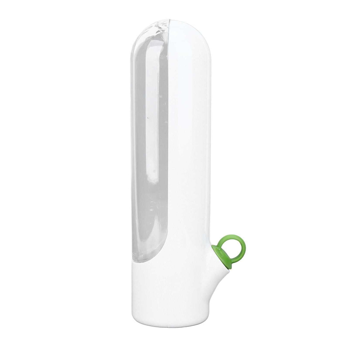 Herb Keeper Herb Storage Container in white plastic with a clear vertical window and green hanging loop