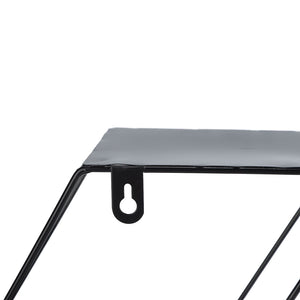 Hex Shelves black metal wall shelf with a flat rectangular platform and slim angled geometric supports