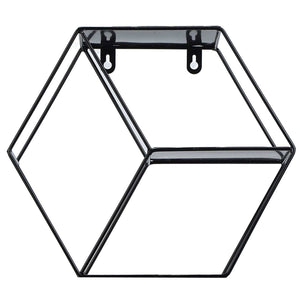 Hex Shelves black wrought iron hexagonal wall shelf with an open geometric frame and slim display ledge