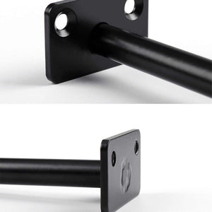 Hidden Floating Shelf Bracket in black iron, with a concealed cylindrical support rod and flat mounting plate with screw holes
