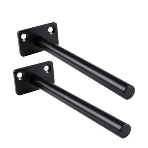 Hidden Floating Shelf Bracket in black iron, featuring a flat two-hole wall plate and a long cylindrical support rod.