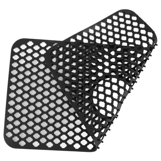 Hollow Insulated Kitchen Sink mat in black silicone, with a flexible open lattice pattern and rounded corners