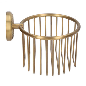 Hollow Out Toilet Paper Holder in antique brass with an open oval cage, vertical rods and decorative wall mount