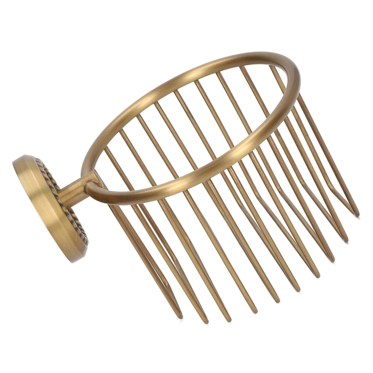 Hollow Out Toilet Paper Holder in antique brass-tone metal, with an open oval frame and long curved prongs