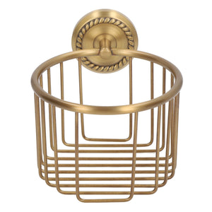 Hollow Out Toilet Paper Holder in antique gold-tone metal, featuring an open wire basket and ornate round wall mount